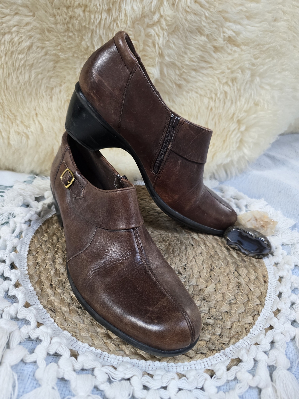 Clarks Brown Leather Side-Zip Low Heel Ankle Boots